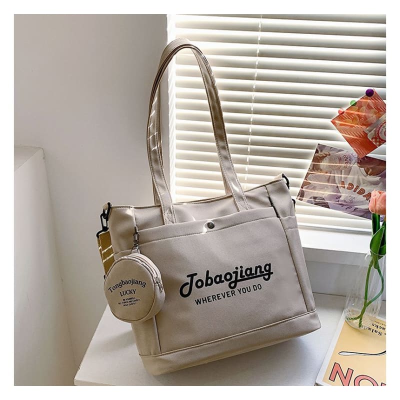 Set: Lettering Canvas Tote Bag + Pouch