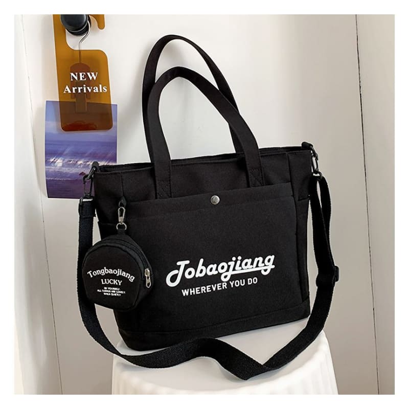 Set: Lettering Canvas Tote Bag + Pouch