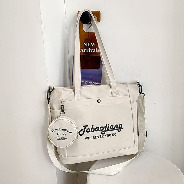 Set: Lettering Canvas Tote Bag + Pouch - With Pouch