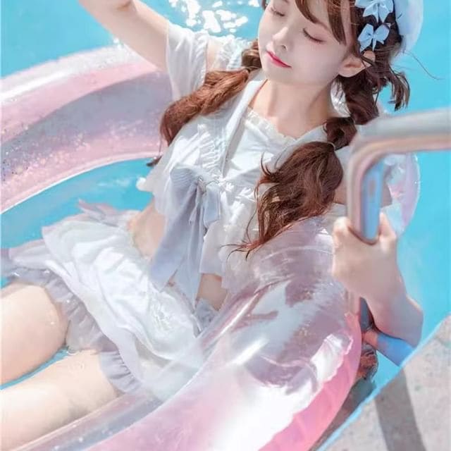 Set: Lolita Sailor Collar Swim Top + Swim Skirt - With Pads