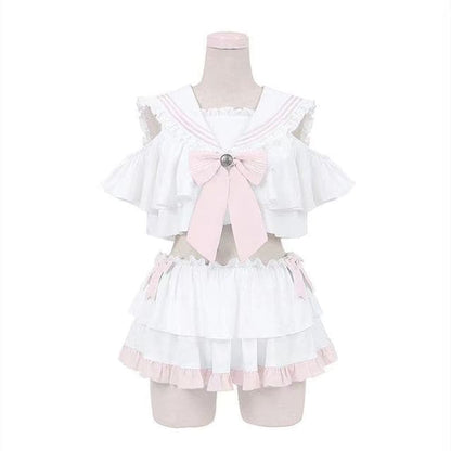 Set: Lolita Sailor Collar Swim Top + Swim Skirt - With Pads