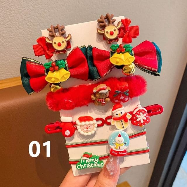 Set of 10: Christmas Cartoon Hair Clip / Hair Tie