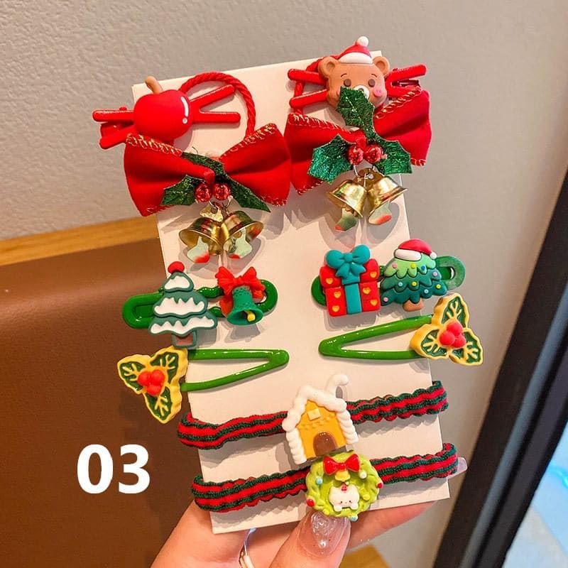 Set of 10: Christmas Cartoon Hair Clip / Hair Tie