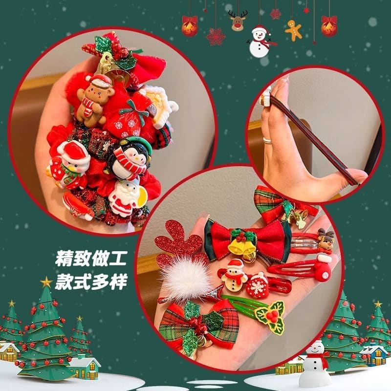 Set of 10: Christmas Cartoon Hair Clip / Hair Tie