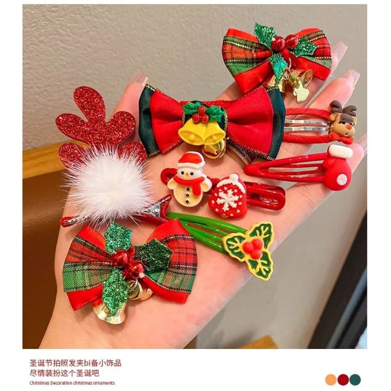 Set of 10: Christmas Cartoon Hair Clip / Hair Tie