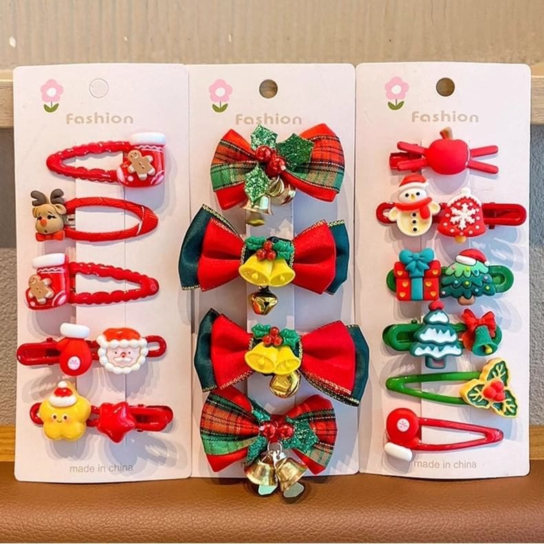 Set of 10: Christmas Cartoon Hair Clip / Hair Tie