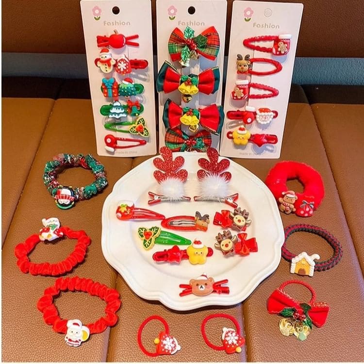 Set of 10: Christmas Cartoon Hair Clip / Hair Tie