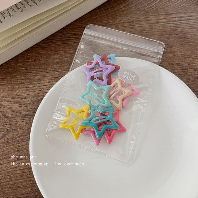 Set of 10: Star Hair Clip - Set of 10 - Light Blue & Pink &