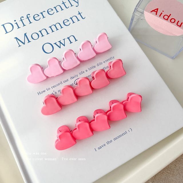 Set of 15: Heart Acrylic Hair Clamp - Set of 15 - Pink