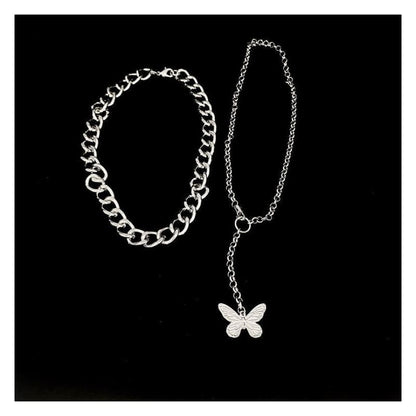 Set of 2: Butterfly Chain Necklace + Chunky Chain Necklace