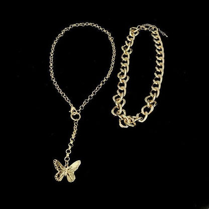 Set of 2: Butterfly Chain Necklace + Chunky Chain Necklace