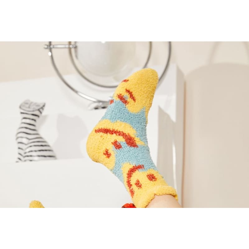 Set of 2 Pairs: Cartoon Print Fluffy Socks