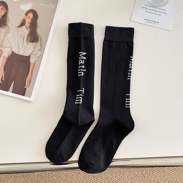 Set Of 2 Pairs: Lettering Socks - 2 Pairs - Black / One Size