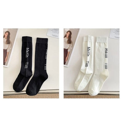 Set Of 2 Pairs: Lettering Socks - 2 Pairs - Black & White