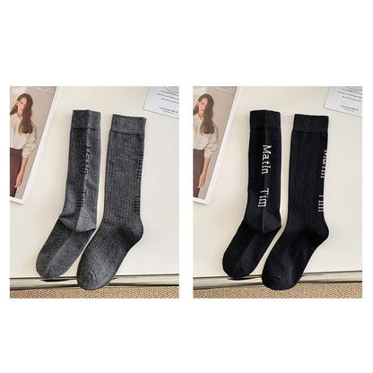 Set Of 2 Pairs: Lettering Socks - 2 Pairs - Dark Gray &