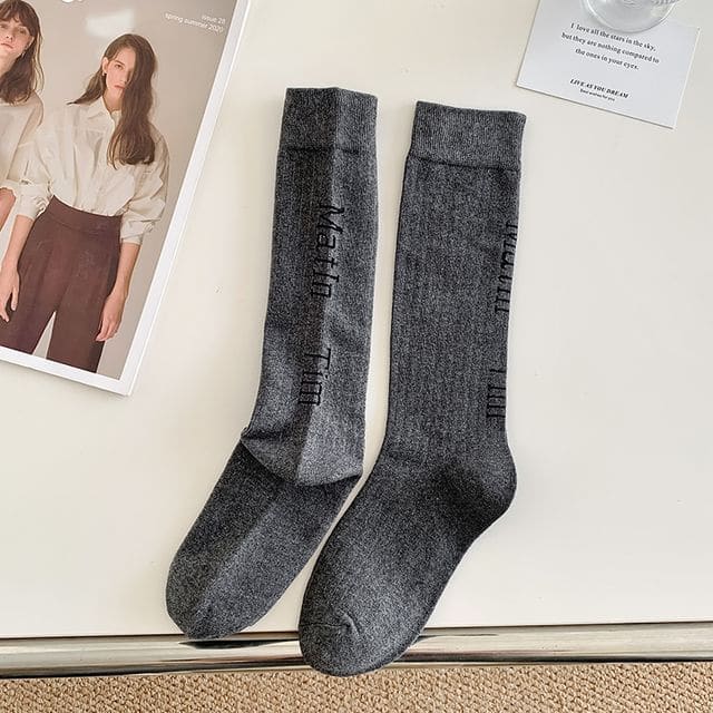 Set Of 2 Pairs: Lettering Socks - 2 Pairs - Dark Gray