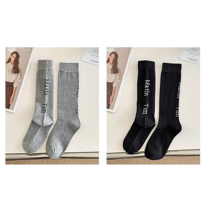 Set Of 2 Pairs: Lettering Socks - 2 Pairs - Light Gray &