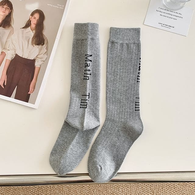 Set Of 2 Pairs: Lettering Socks - 2 Pairs - Light Gray