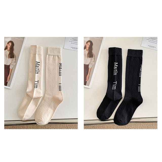 Set Of 2 Pairs: Lettering Socks - 2 Pairs - Light Nude &