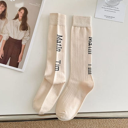 Set Of 2 Pairs: Lettering Socks - 2 Pairs - Light Nude