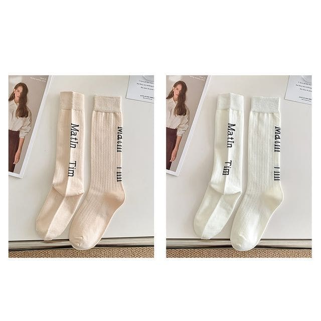 Set Of 2 Pairs: Lettering Socks - 2 Pairs - Light Nude &