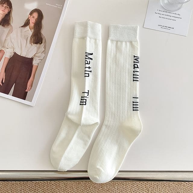 Set Of 2 Pairs: Lettering Socks - 2 Pairs - White / One Size