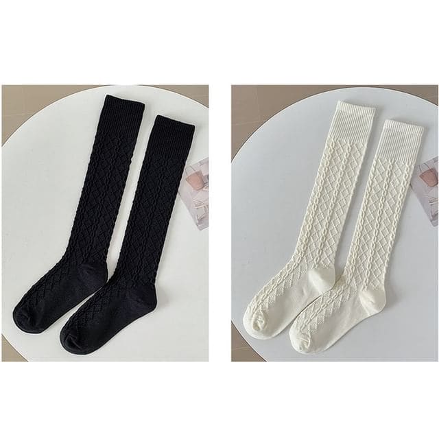 Set of 2 Pairs: Plain Knee High Socks - Set of 2 Pairs