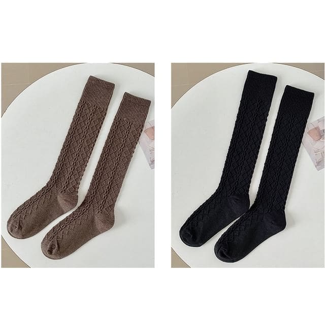 Set of 2 Pairs: Plain Knee High Socks - Set of 2 Pairs