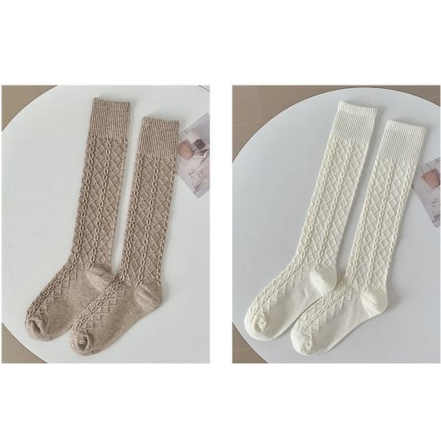 Set of 2 Pairs: Plain Knee High Socks - Set of 2 Pairs