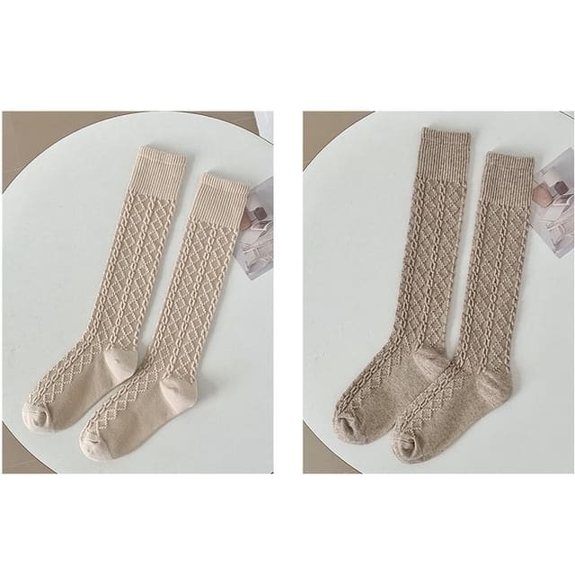 Set of 2 Pairs: Plain Knee High Socks - Set of 2 Pairs