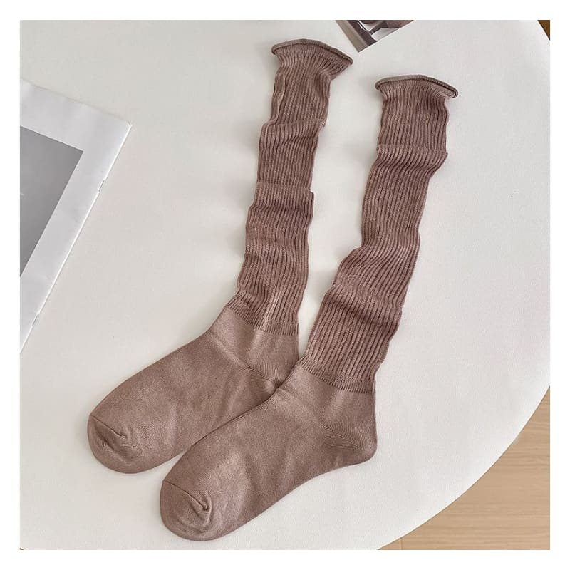 Set of 2 Pairs: Plain Ribbed Shirred Tall Socks