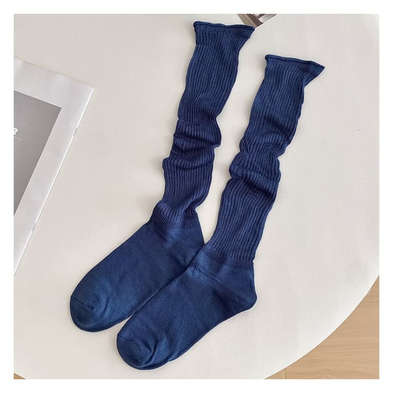 Set of 2 Pairs: Plain Ribbed Shirred Tall Socks