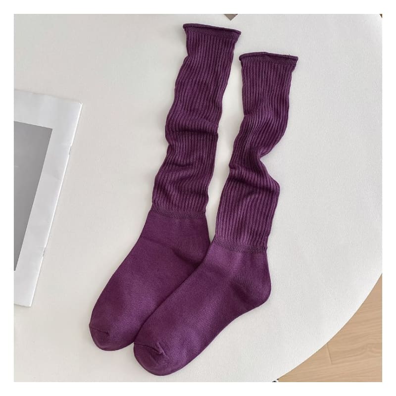 Set of 2 Pairs: Plain Ribbed Shirred Tall Socks