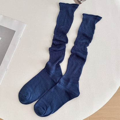 Set of 2 Pairs: Plain Ribbed Shirred Tall Socks - 2 Pairs