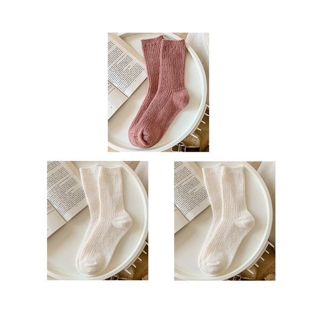 Set of 2 Pairs: Plain Ribbed Socks - Set of 3 Pairs - 1