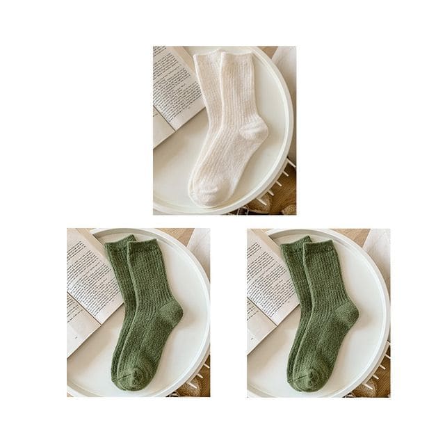 Set of 2 Pairs: Plain Ribbed Socks - Set of 3 Pairs - 1