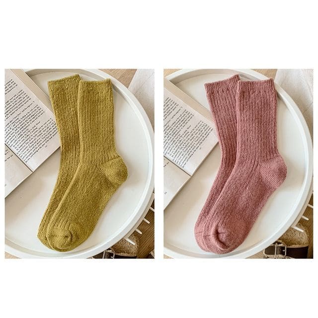 Set of 2 Pairs: Plain Ribbed Socks - Set of 2 Pairs