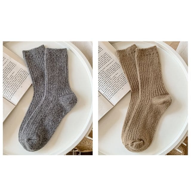 Set of 2 Pairs: Plain Ribbed Socks - Set of 2 Pairs - Gray