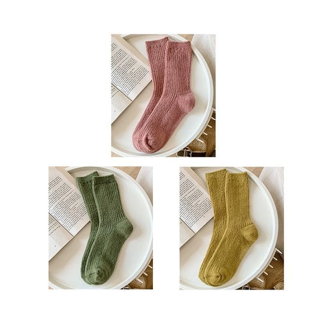 Set of 2 Pairs: Plain Ribbed Socks - Set of 2 Pairs - Green