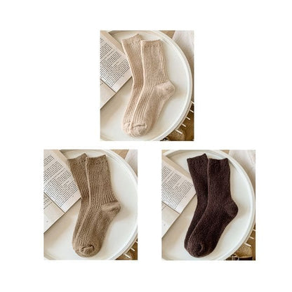 Set of 2 Pairs: Plain Ribbed Socks - Set of 2 Pairs - Khaki