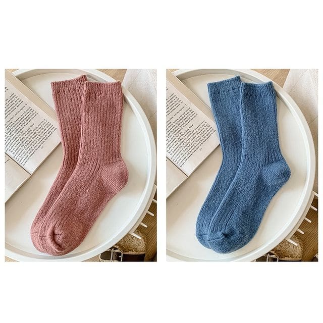 Set of 2 Pairs: Plain Ribbed Socks - Set of 2 Pairs - Light