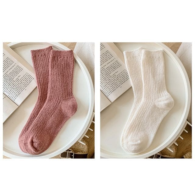 Set of 2 Pairs: Plain Ribbed Socks - Set of 2 Pairs - Light