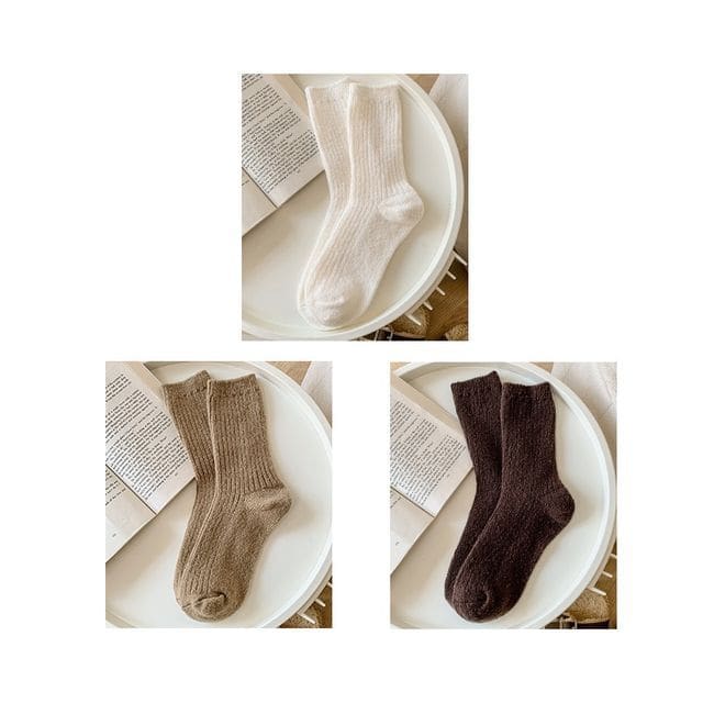 Set of 2 Pairs: Plain Ribbed Socks - Set of 2 Pairs - White