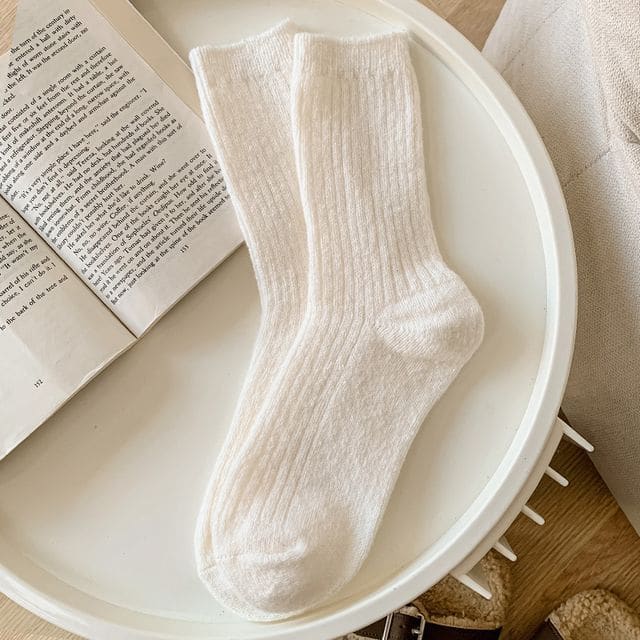 Set of 2 Pairs: Plain Ribbed Socks - Set of 2 Pairs - White