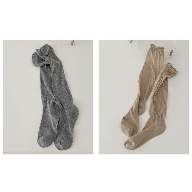 Set of 2 Pairs: Plain Shirred Socks - Set Of 2 Pairs - Gray