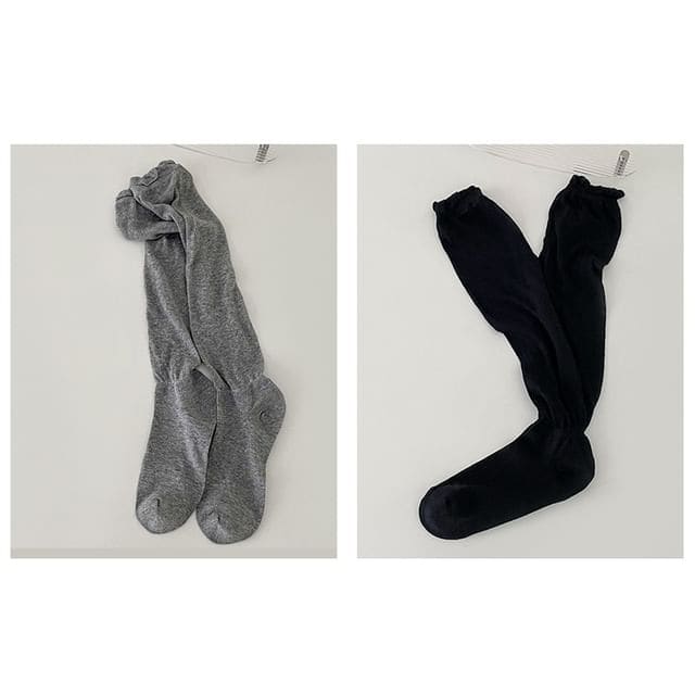 Set of 2 Pairs: Plain Shirred Socks - Set Of 2 Pairs - Gray