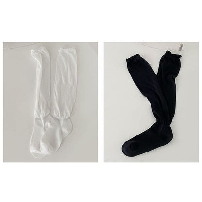 Set of 2 Pairs: Plain Shirred Socks - Set Of 2 Pairs