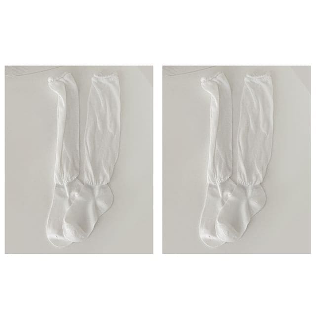 Set of 2 Pairs: Plain Shirred Socks - Set Of 2 Pairs