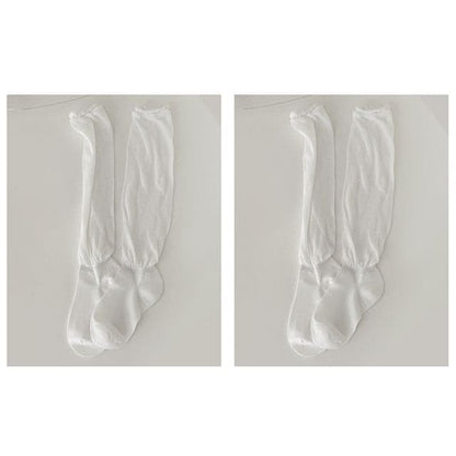 Set of 2 Pairs: Plain Shirred Socks - Set Of 2 Pairs