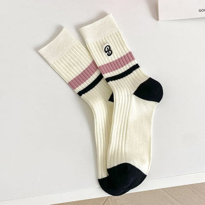 Set of 2 Pairs: Printed Ribbed Socks - 01 - Set Of 2 Pairs